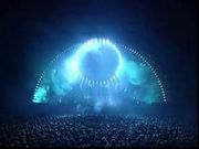 Stage lighting on The Division Bell Tour (1994). The latest version of "Mr Screen" featured robotic lights around its circumference.